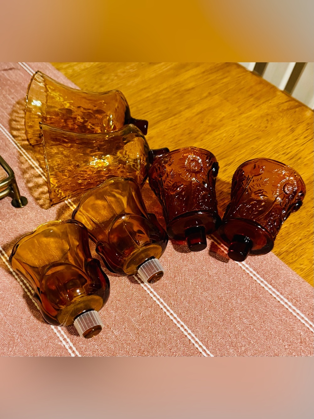 Amber Glass Candle Holder Set - of 3 Home Dining
